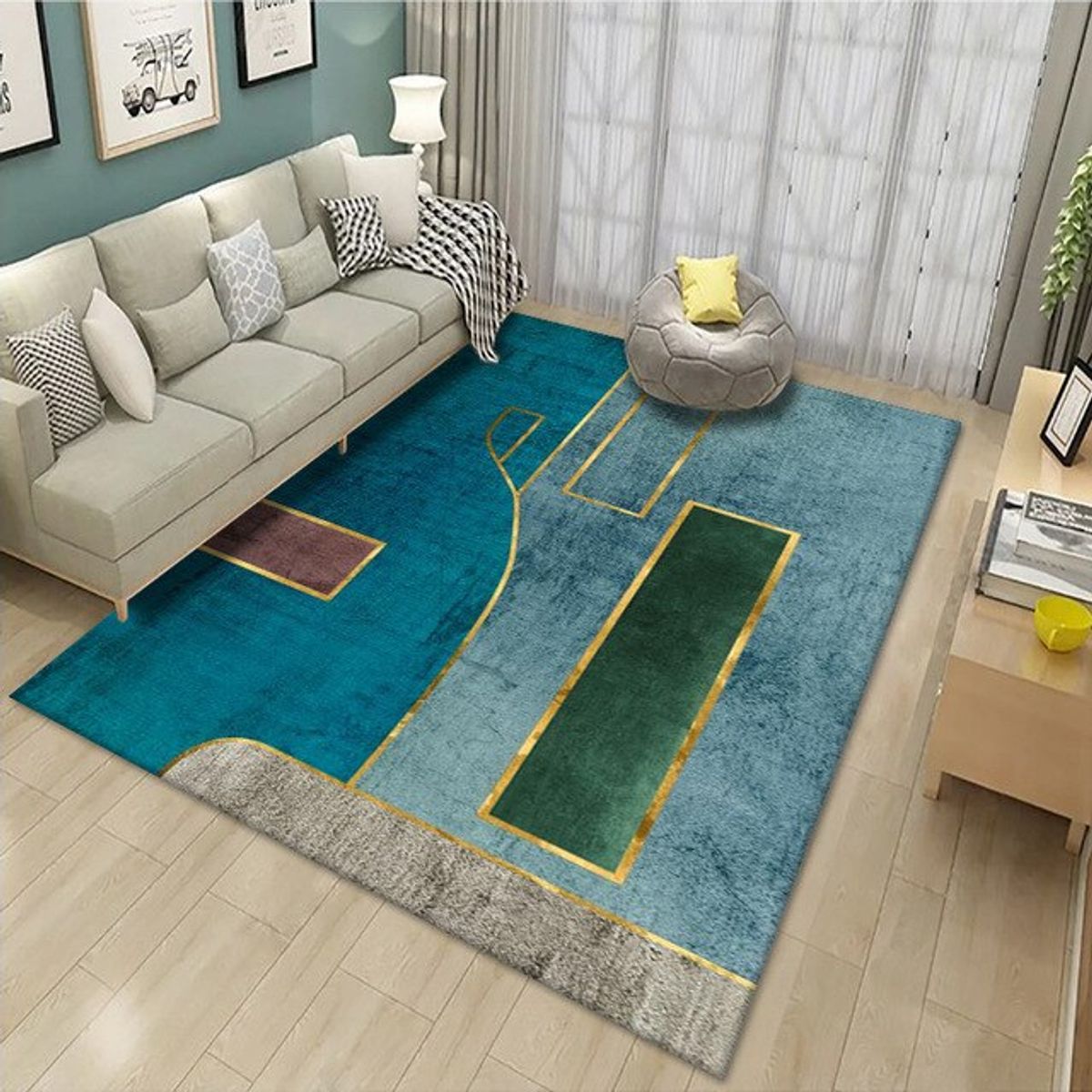 GENERICO - ALFOMBRA AZUL CON DISEÑO 3D RECTANGULAR 200X240 CM TF