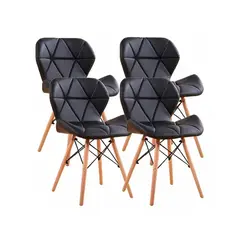 KLIK - Pack de 4 Sillas Radar Acolchadas Ecocuero Negras