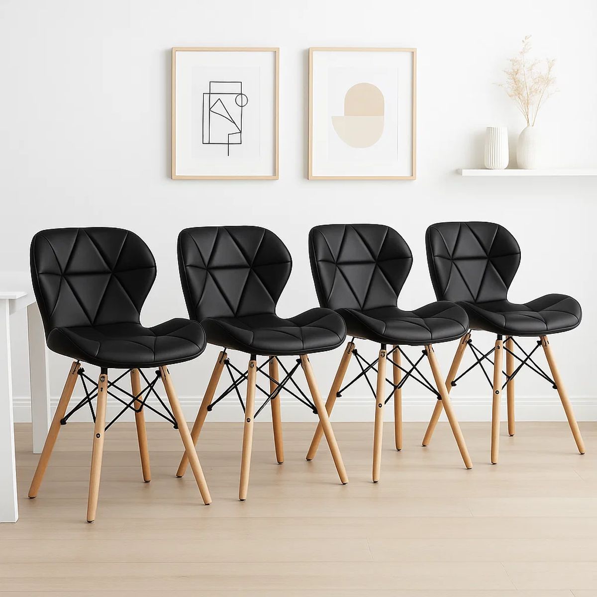 KLIK - Pack de 4 Sillas Radar Acolchadas Ecocuero Negras KLIK