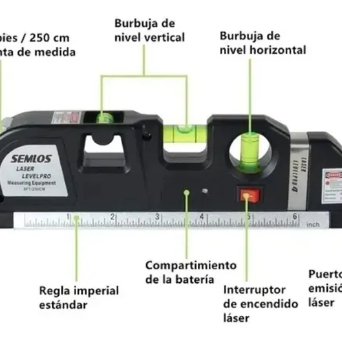 GENERICO - Nivel láser de línea 2.5 mts metro medidor