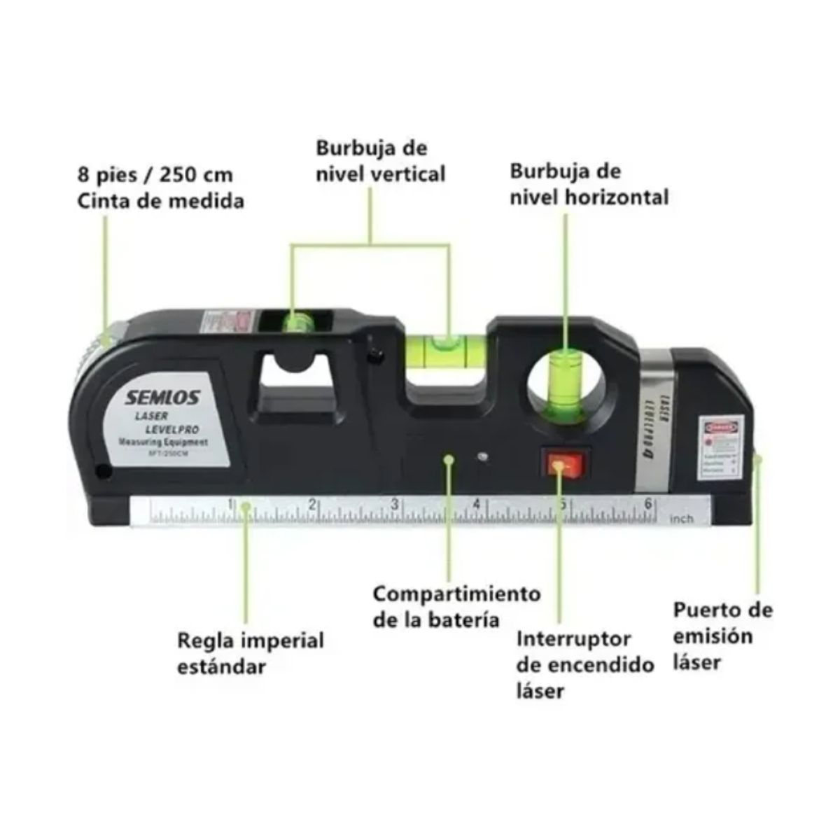 GENERICO - Nivel láser de línea 2.5 mts metro medidor