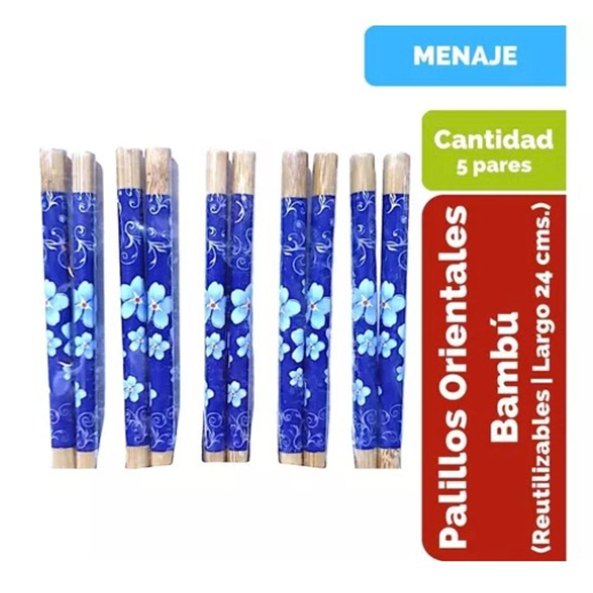GENERICO - Palillos Orientales De Bambú Reutilizables. Pack De 5 Pares