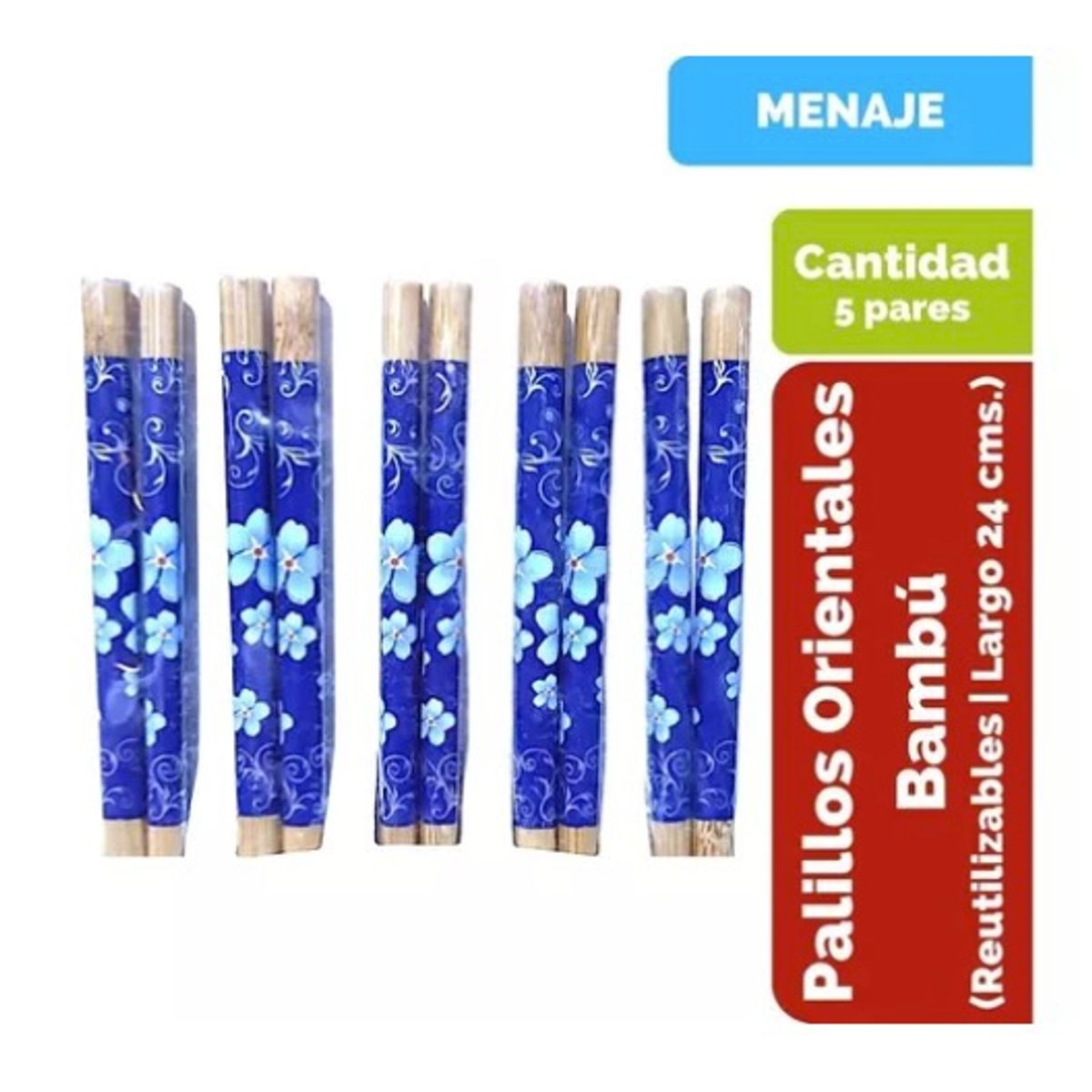 GENERICO - Palillos Orientales De Bambú Reutilizables. Pack De 5 Pares