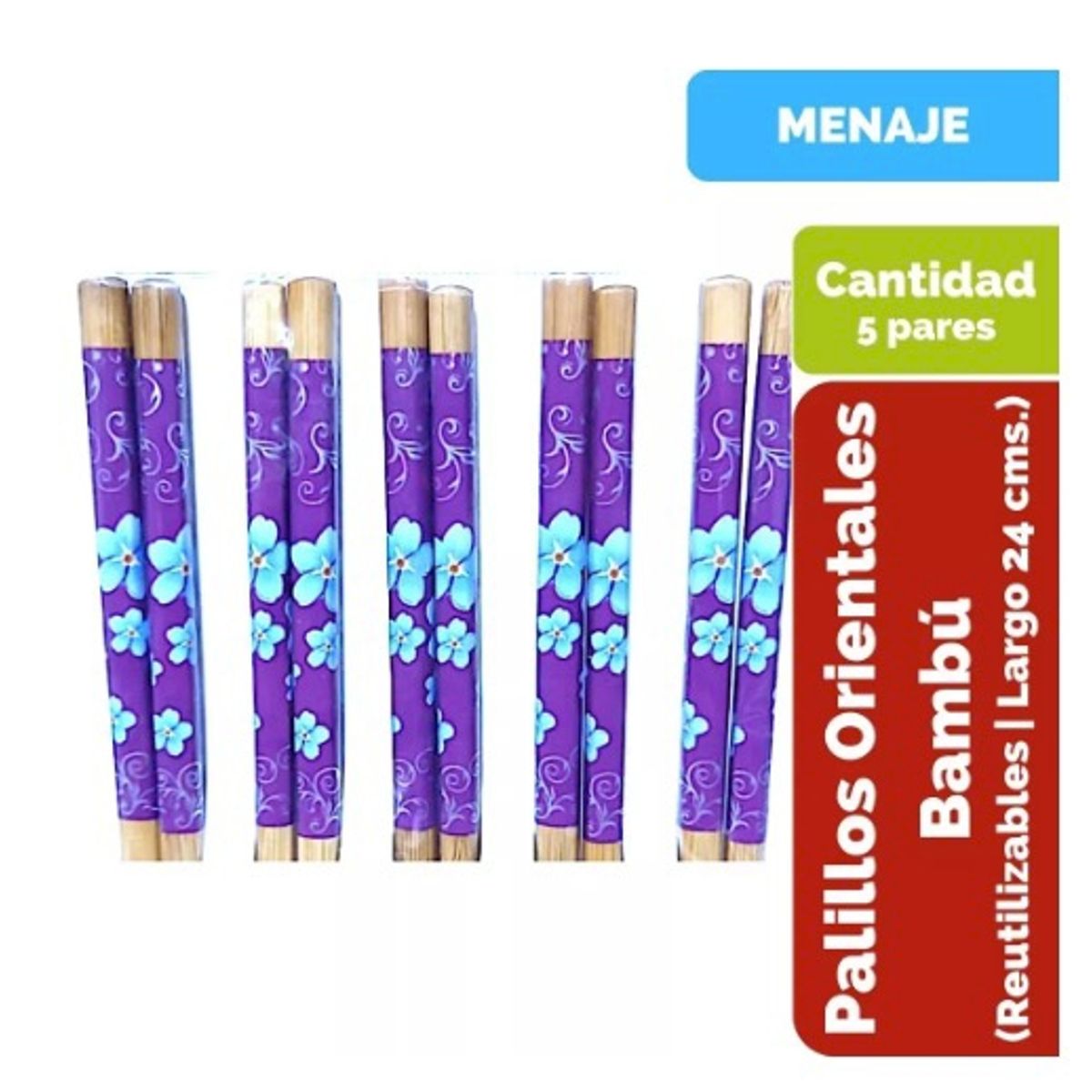 GENERICO - Palillos Orientales De Bambú Reutilizables. Pack De 5 Pares