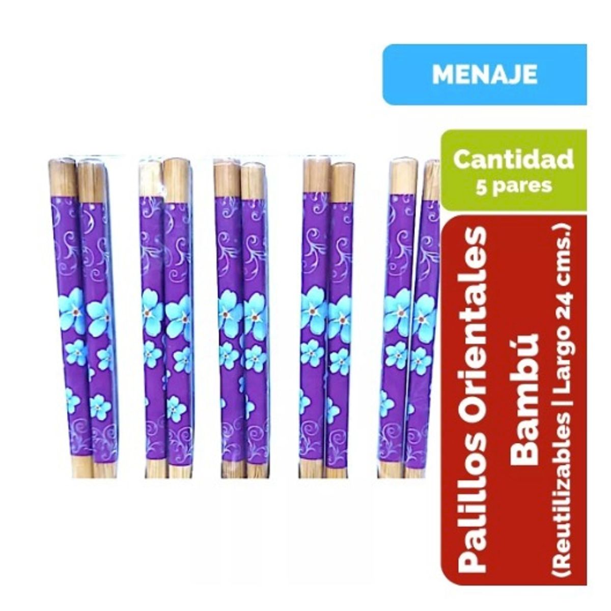 GENERICO - Palillos Orientales De Bambú Reutilizables. Pack De 5 Pares