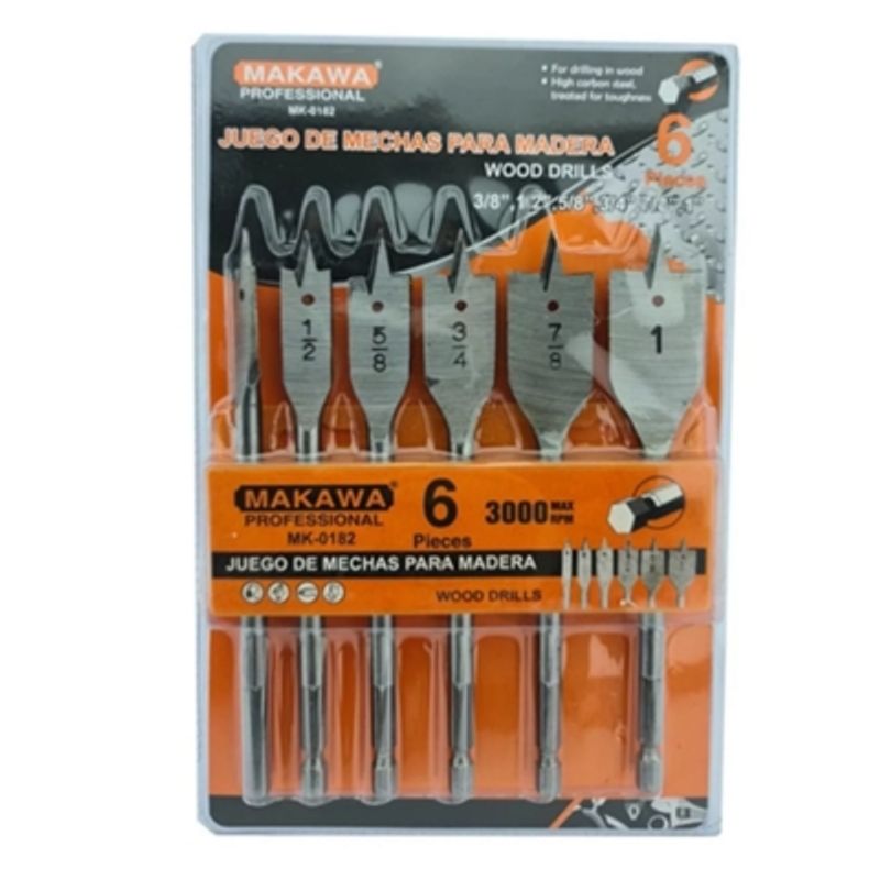 MAKAWA - Kit Juego Set De Mecha De Madera Para Taladro 6 Pieza Makawa
