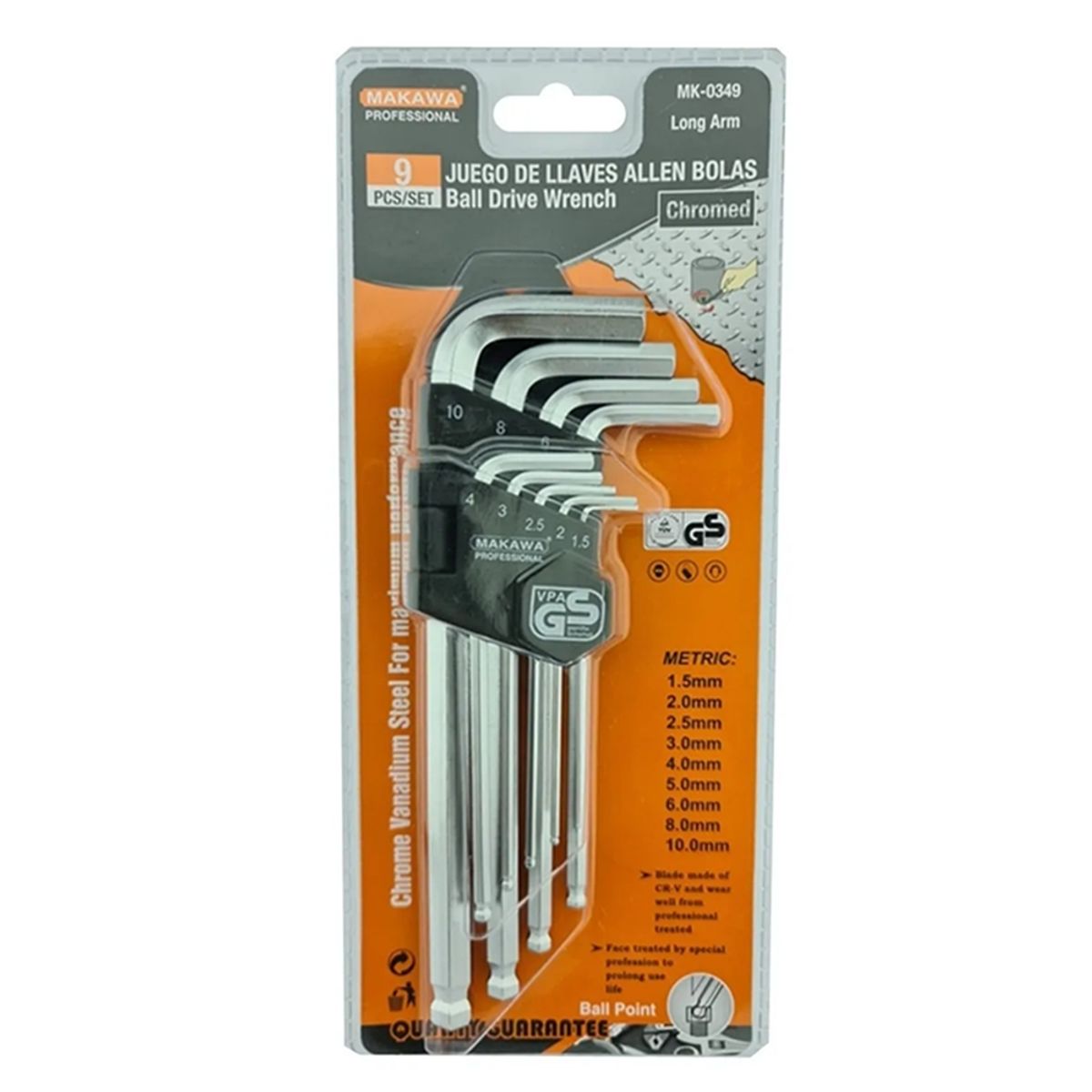MAKAWA - Set Juego Llaves Medianas Allen Hexagonal 9 Piezas Makawa