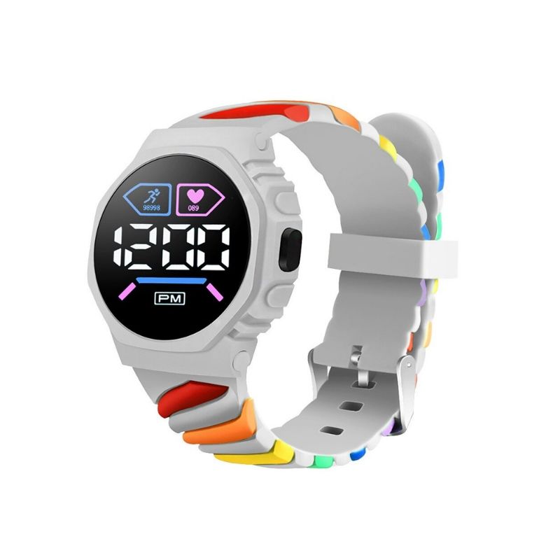 GENERICO - Reloj Digital Deportivo Led Para Niña Niño Arcoíris Silicona Gris