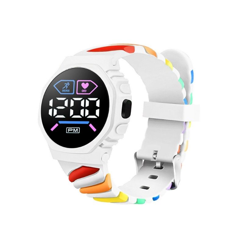 GENERICO - Reloj Digital Deportivo Led Para Niña Niño Arcoíris Silicona Blanco