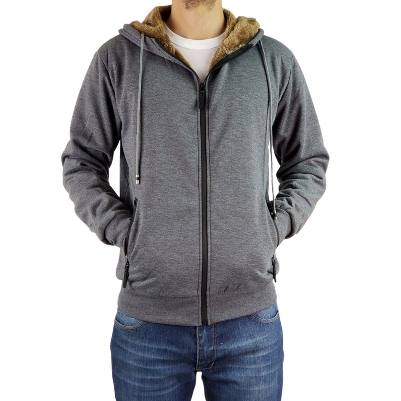 MPROPIA - Chaqueta Polerón Hombre Invierno Cierre Forro Piel Con Gorro. 517