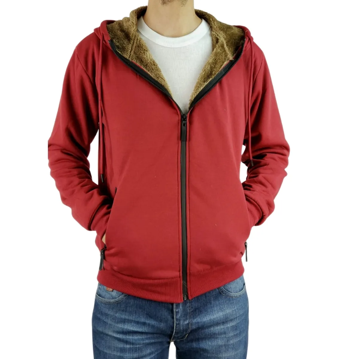 LOOK SHOP - Chaqueta Polerón Hombre Invierno Cierre Forro Piel Con Gorro. 517