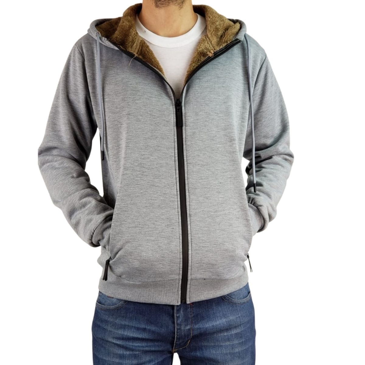 LOOK SHOP - Chaqueta Polerón Hombre Invierno Cierre Forro Piel Con Gorro. 517