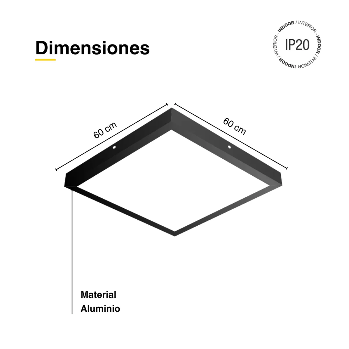 DEMASLED - Panel LED BACKLIGHT Sobrepuesto de 60x60cm 48W Luz Fría Borde Negro
