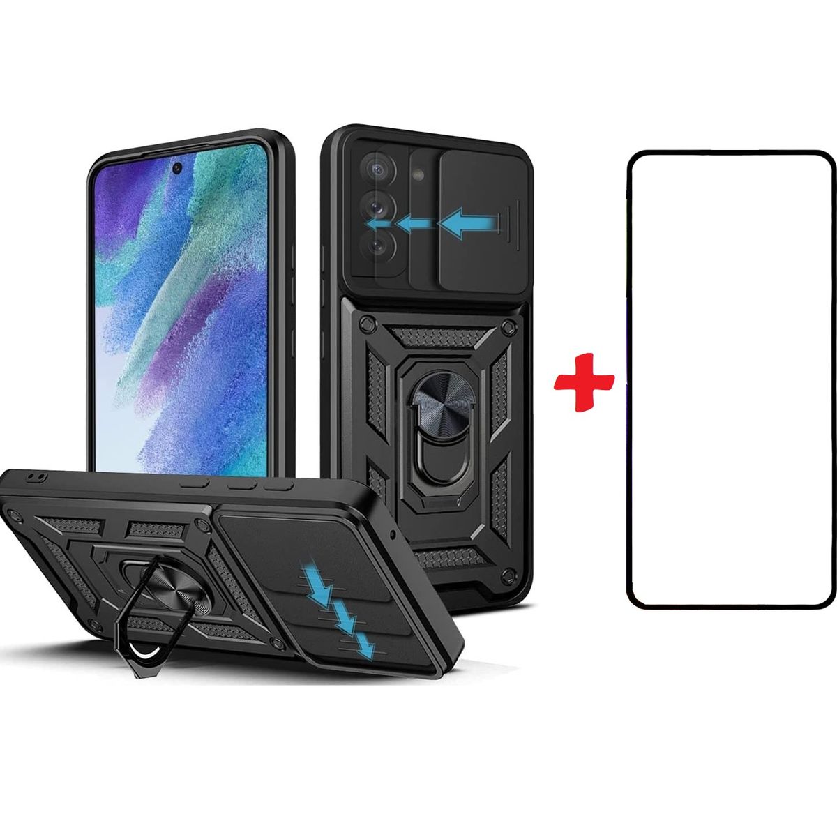 GENERICO - Carcasa Antishock Para Samsung S21 FE Negro Con Lamina Completa