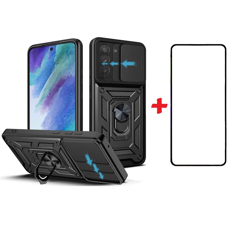GENERICO - Carcasa Antishock Para Samsung S21 FE Negro Con Lamina Completa