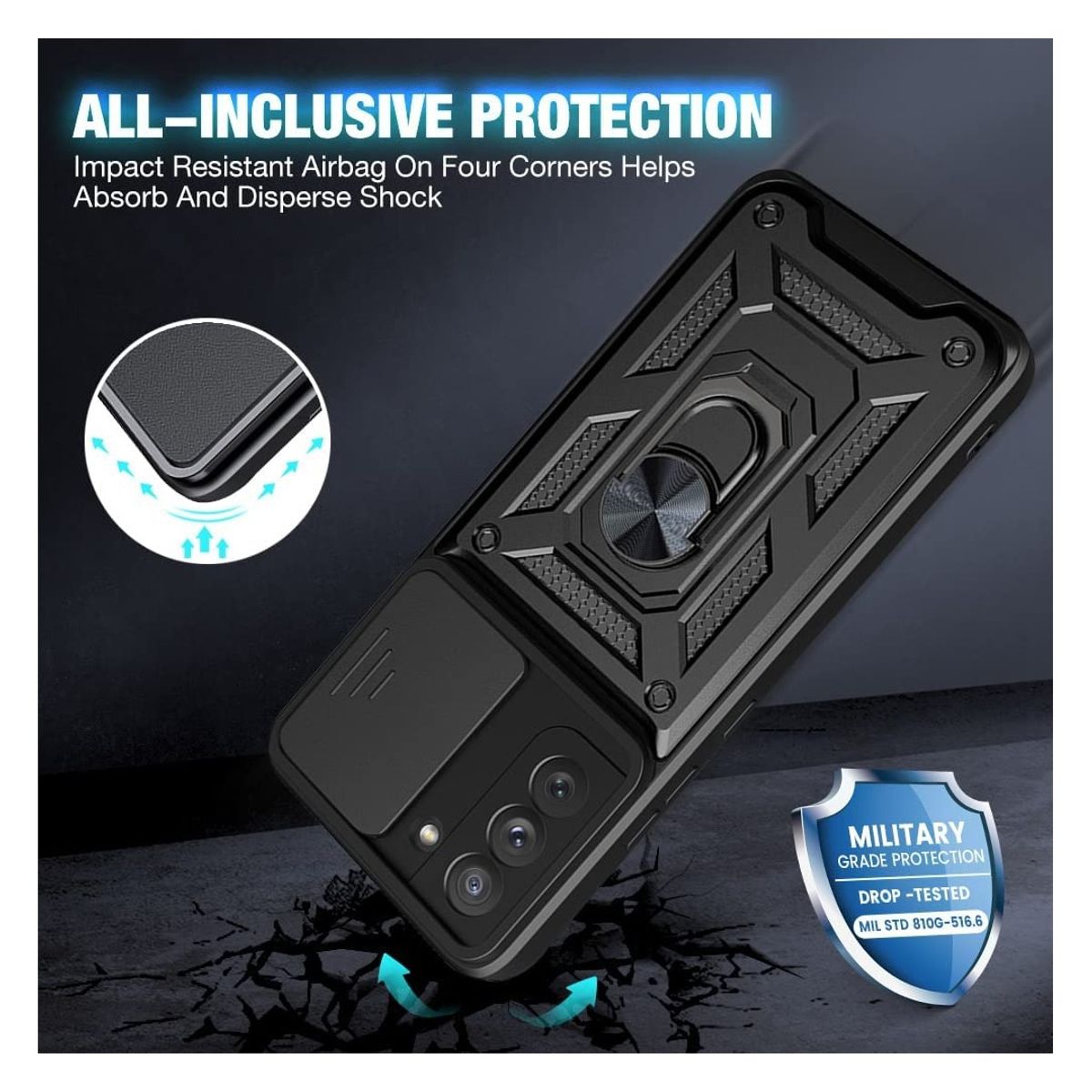 GENERICO - Carcasa Antishock Para Samsung S21 FE Negro Con Lamina Completa