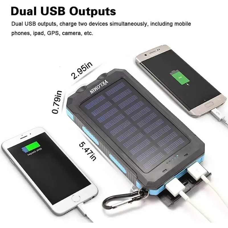 GENERICO - Cargador Solar Portátil 20000mAh Linterna a Prueba de Agua y polvo