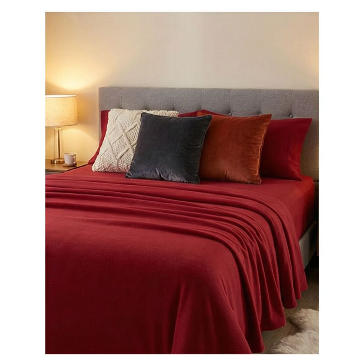 GENERICO - Juego de Sábanas Polar Unicolor King - Burdeo
