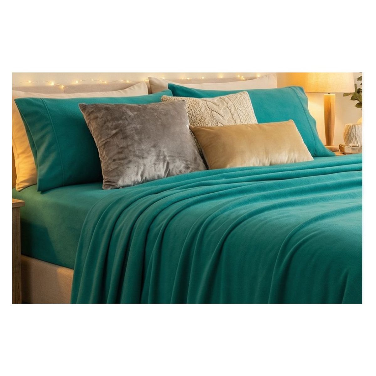 GENERICO - Juego de Sábanas Polar Unicolor King -  Turquesa