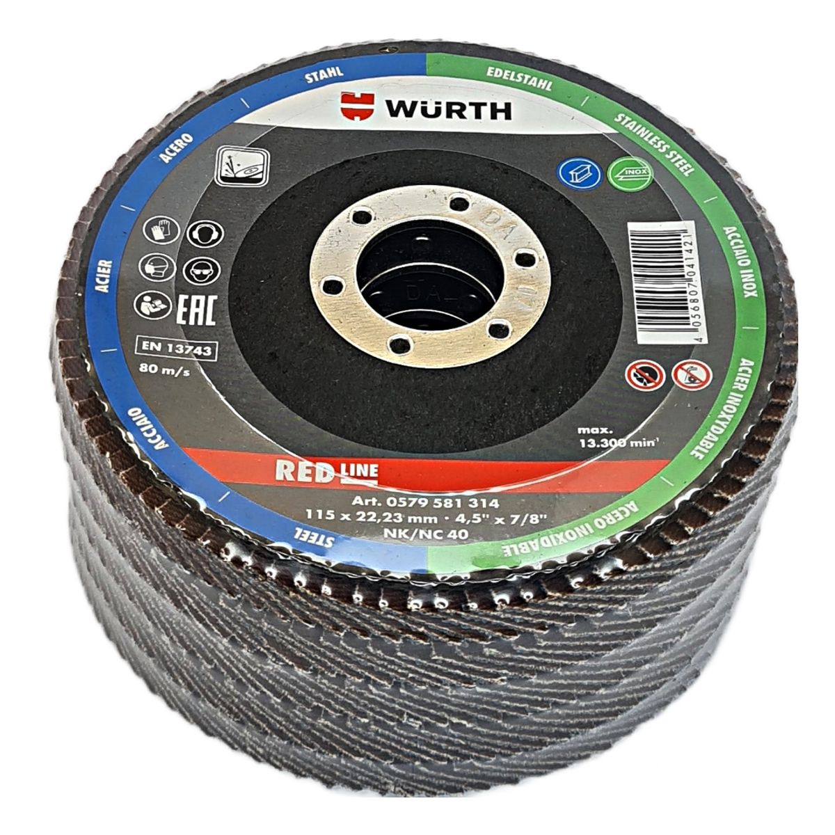 WURTH - Disco Laminado Flap Zirconio set 25un 115MM P40 Ac/Carbono  Inoxidable