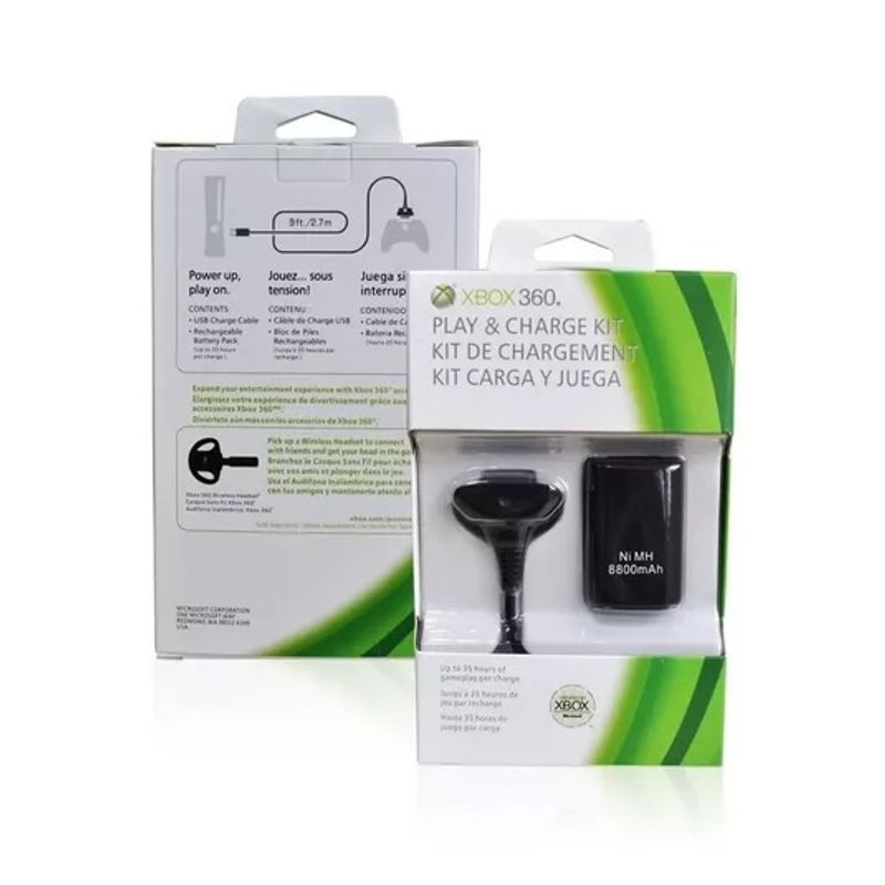 GENERICO - Kit Carga Y Juega Xbox 360 Batería 4800 Mah Cable Cargador