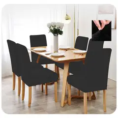 GENERAC - Fundas para sillas de comedor (6 unidades) cuadrille unicolor negro