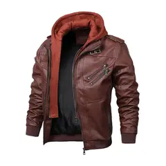 BLWOENS - Chaqueta de cuero PU para Hombre- Marrón