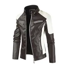 BLWOENS - Chaqueta de cuero PU para Hombre- Marrón