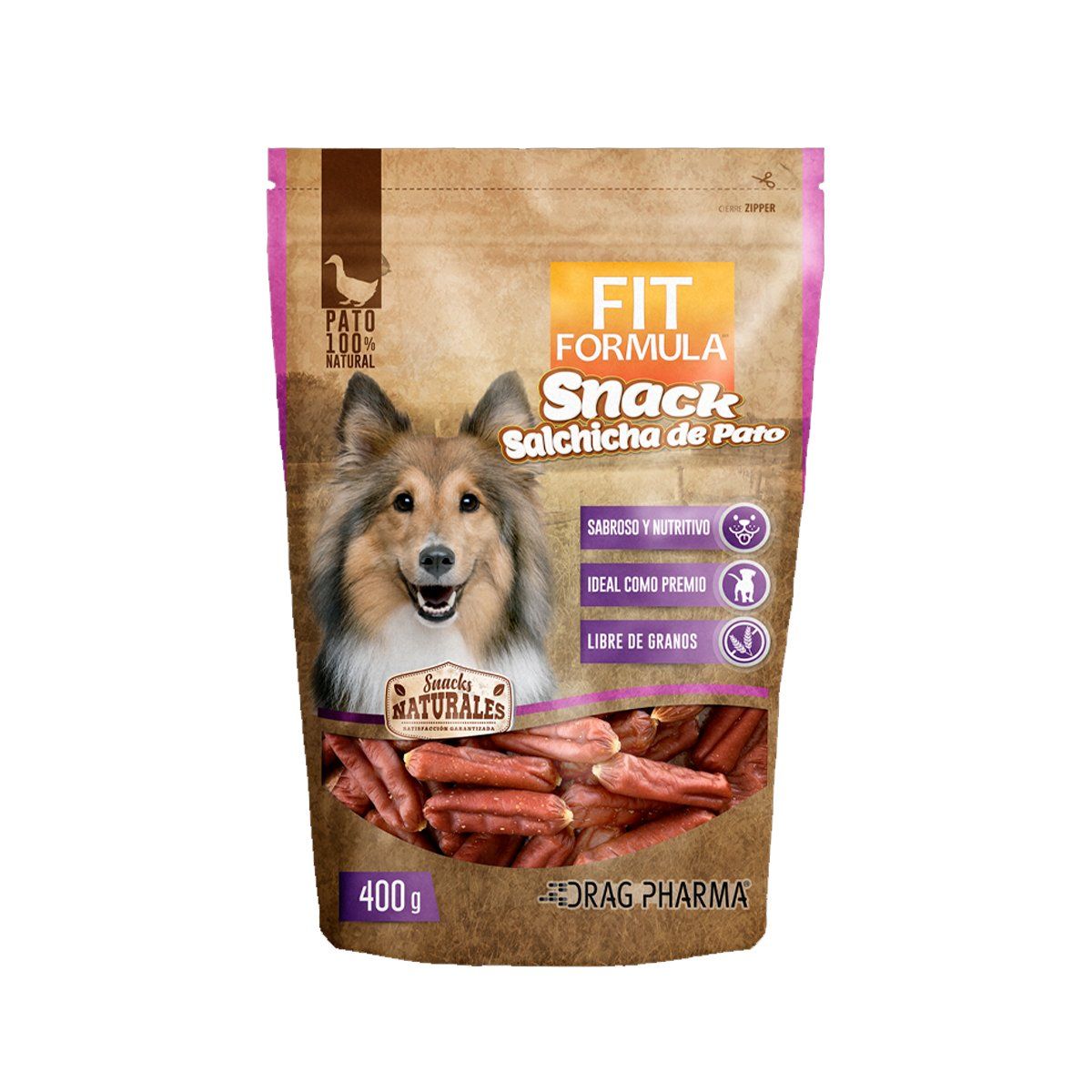 FIT FORMULA - Snack Para Perros Salchicha de Pato Fit Formula 400 G