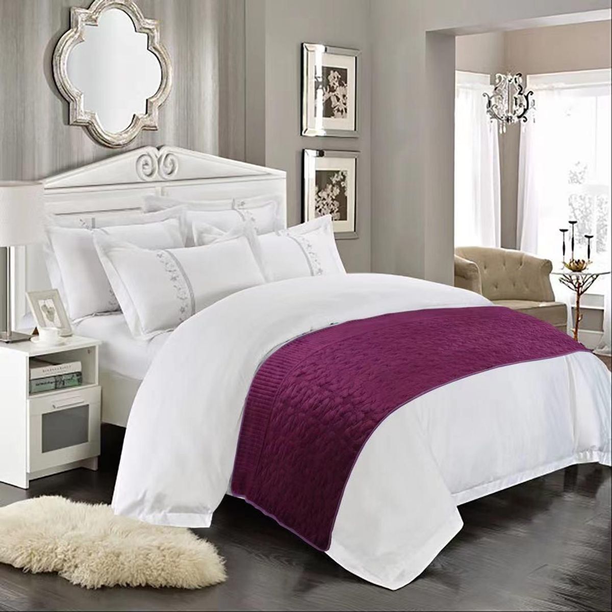 GENERICO - piecera decorativa morada  para cama, sofá y sillón . (King y 2 plaza)