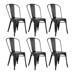 BOZZO - Pack de 6 sillas Tolix Negras, Bar, Terraza