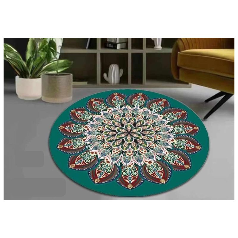 GENERICO - alfombra TURQUESA diseño 3D Mándala  redonda 160x160 felpa MARIA
