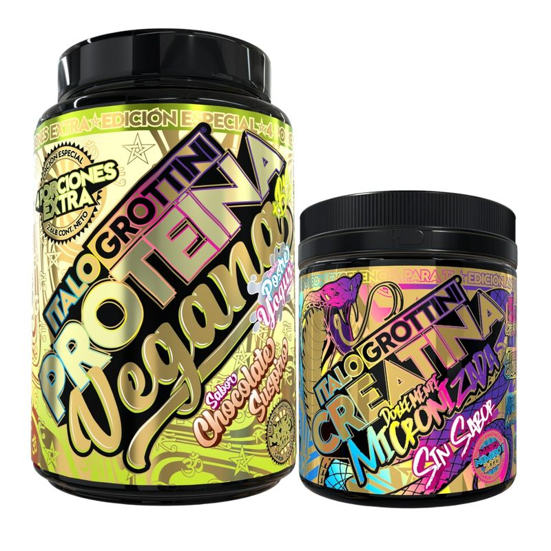 ITALO GROTTINI - Proteína vegana 2,6 LB Chocolate y Creatina micronizada 300gr s/sabor