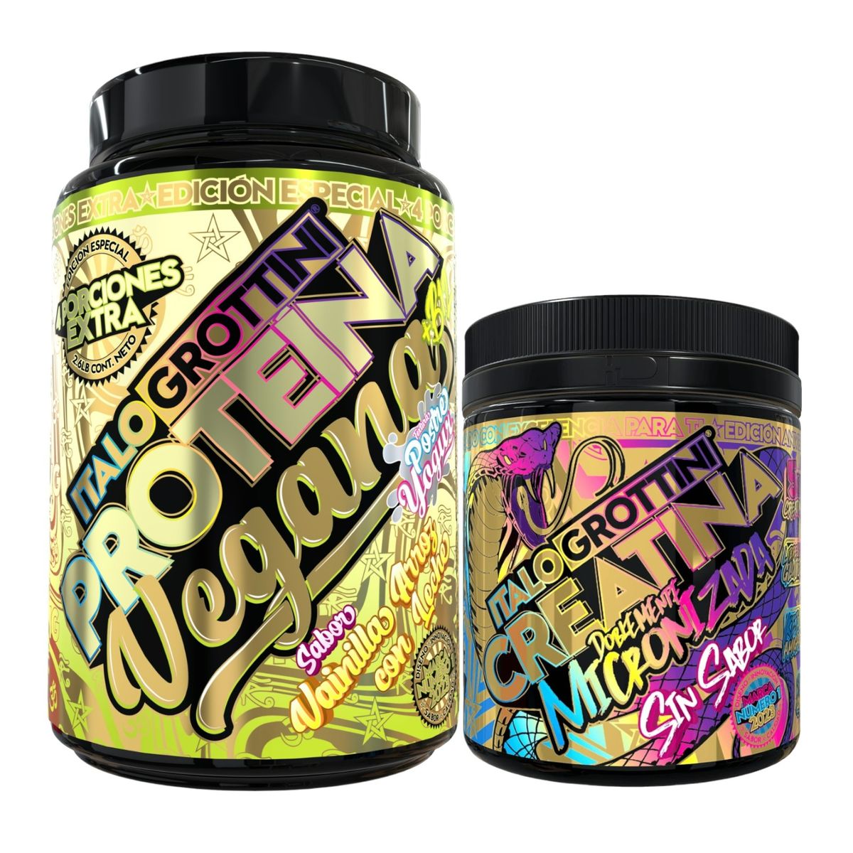 ITALO GROTTINI - Proteína vegana 2,6 LB Vainilla y Creatina micronizada 300gr s/sabor