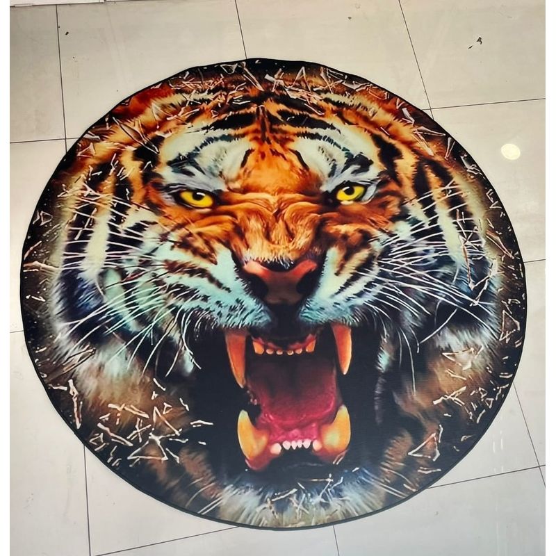 GENERICO - alfombra diseño tigre feroz redonda 150x150 felpa antideslizante MARIA