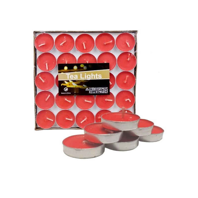 GENERICO - SET DE 50 VELAS TEA LIGHT 0.9 X 3.5 CM ROJA