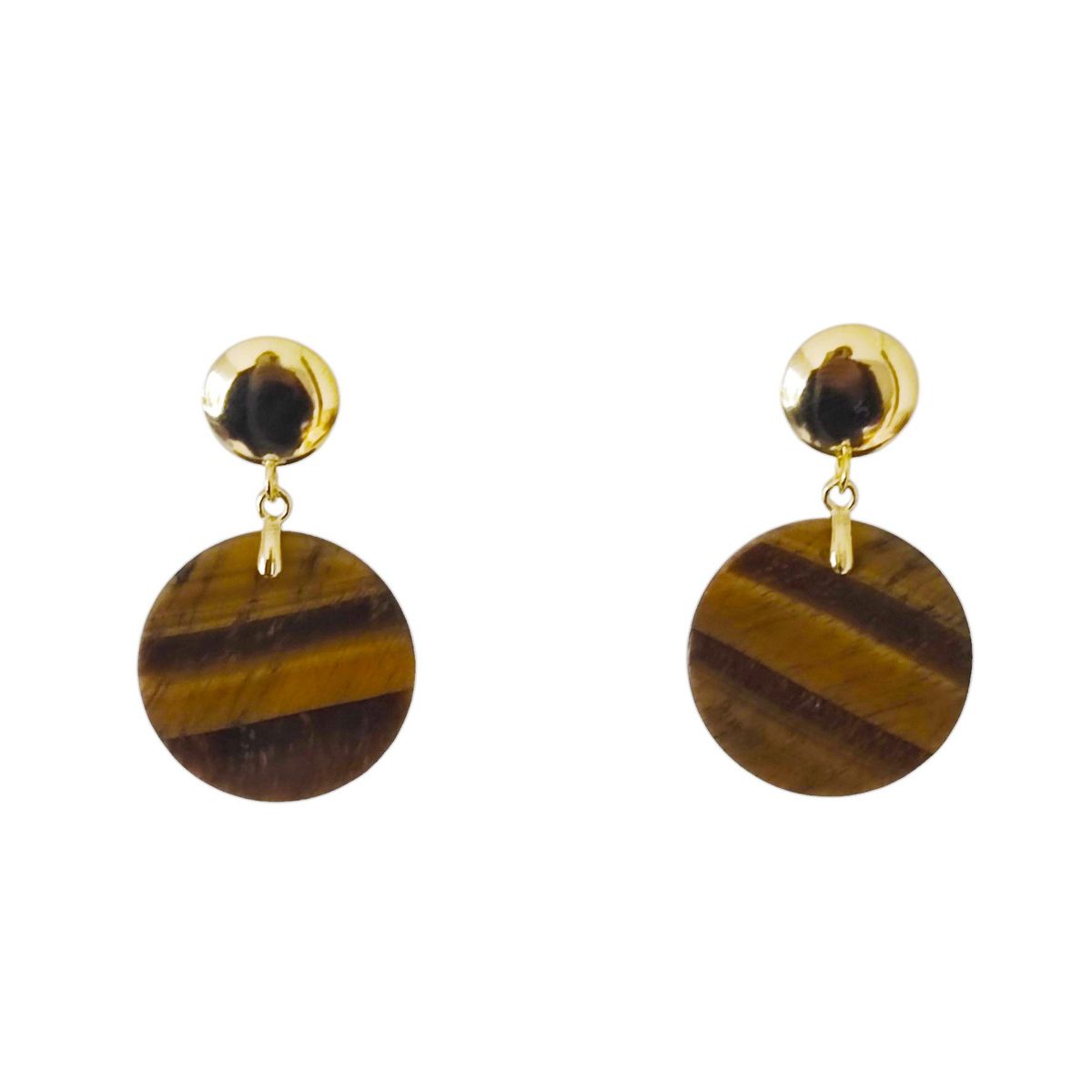 COGGIOLA - Aros Ojo De Tigre Plano Redondo Enchapado Oro 18K