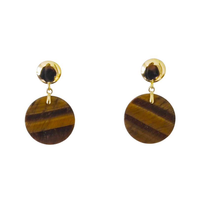 ANDREA COGGIOLA JOYAS - Aros Ojo De Tigre Plano Redondo Enchapado Oro 18K