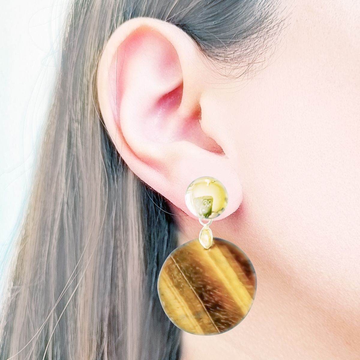 COGGIOLA - Aros Ojo De Tigre Plano Redondo Enchapado Oro 18K