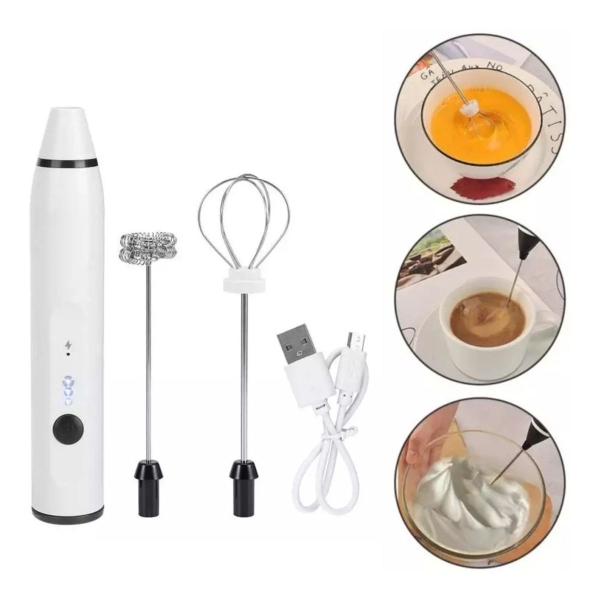 GENERICO - Mezclador Café Espumador Leche Recargable Batidor Portátil Blanco