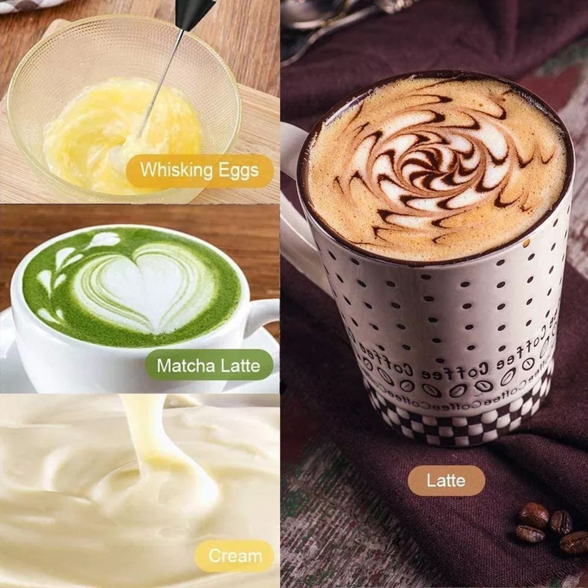 GENERICO - Mezclador Café Espumador Leche Recargable Batidor Portátil Negro