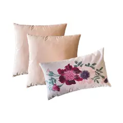 MANDIRHOME - COMBO FUNDAS ROSADO Y RECTANGULAR FLORES X3