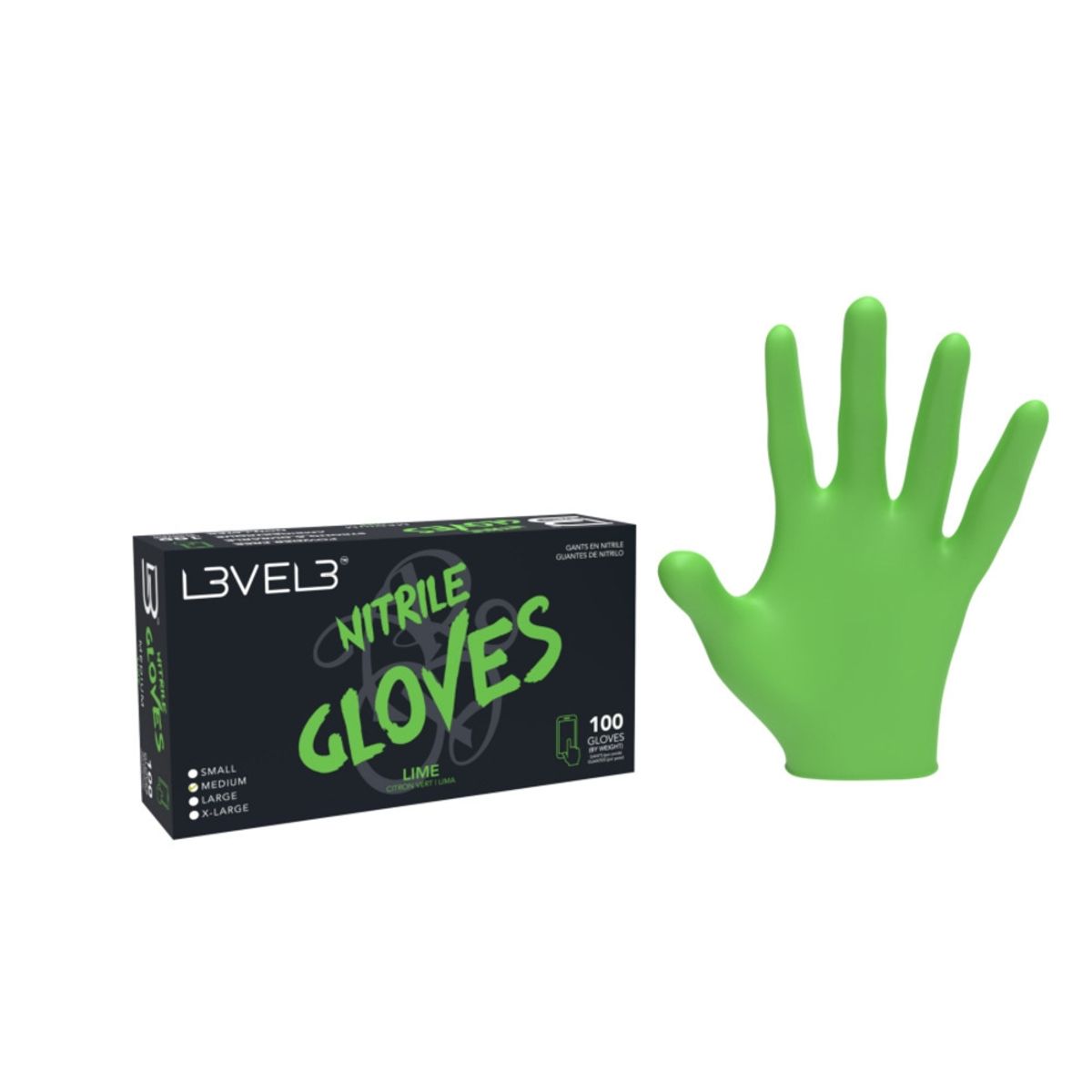 L3VEL3 - Guantes L3vel3 De Nitrilo Color Lima Talla L