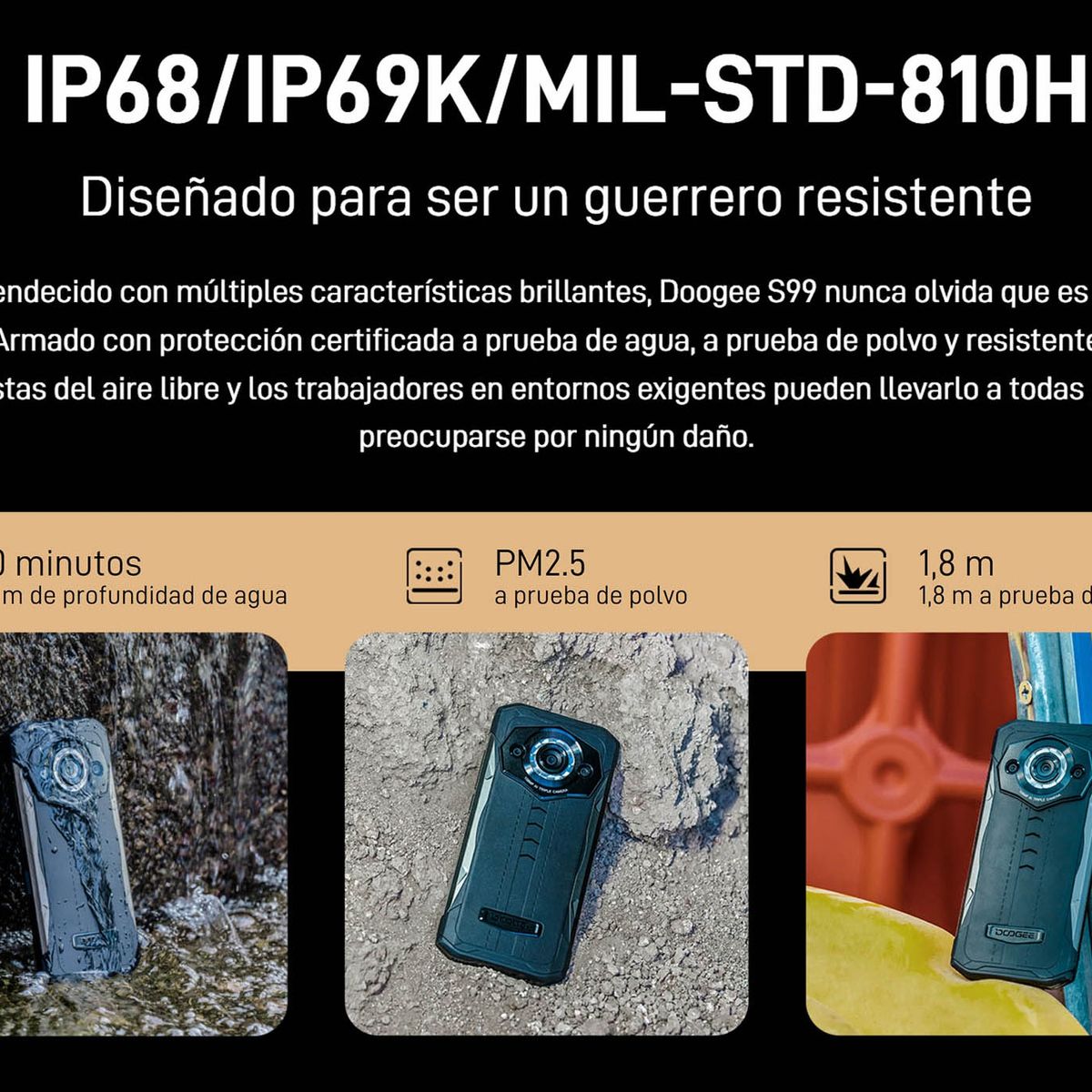 DOOGEE - Doogee S99 - Celular Resistente Dualsim, 108mp Vision Nocturna, 15+128GB, NFC, Android 12, 6.3 FHD