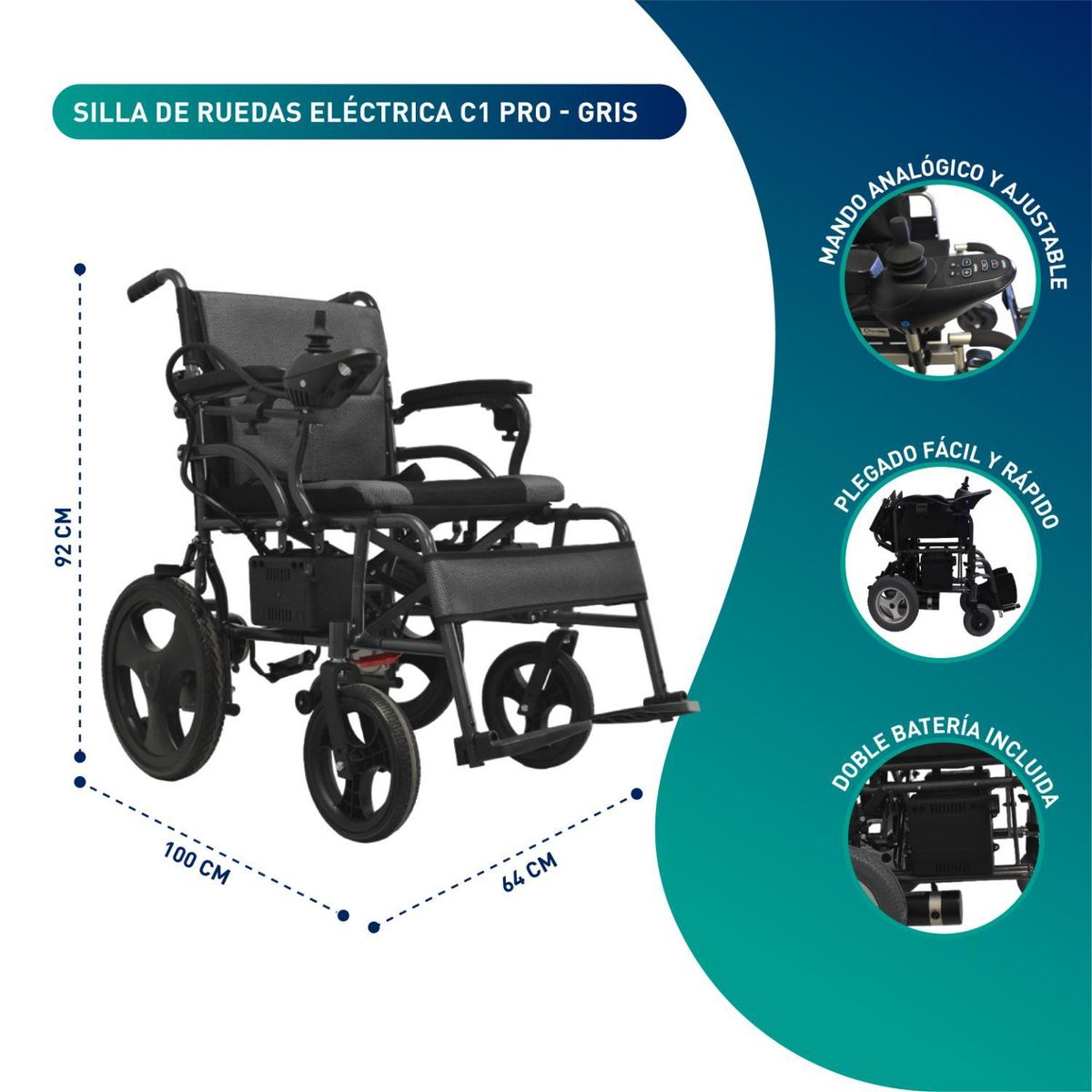 GLOMED - Silla De Ruedas Eléctrica C1 Pro - Grafito