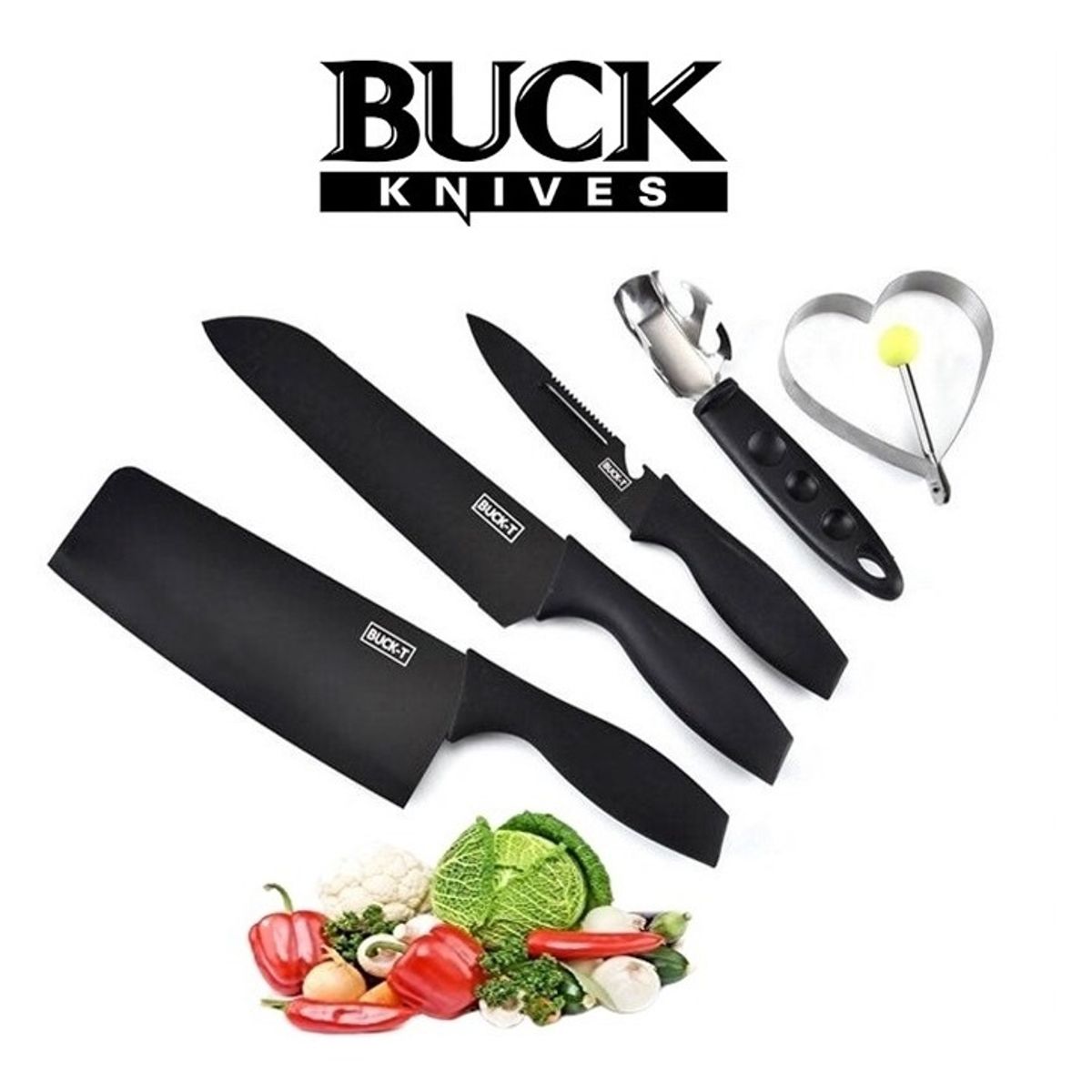 GENERICO - Set De Cuchillos de Cocina 5piezas color Negro 5 en 1