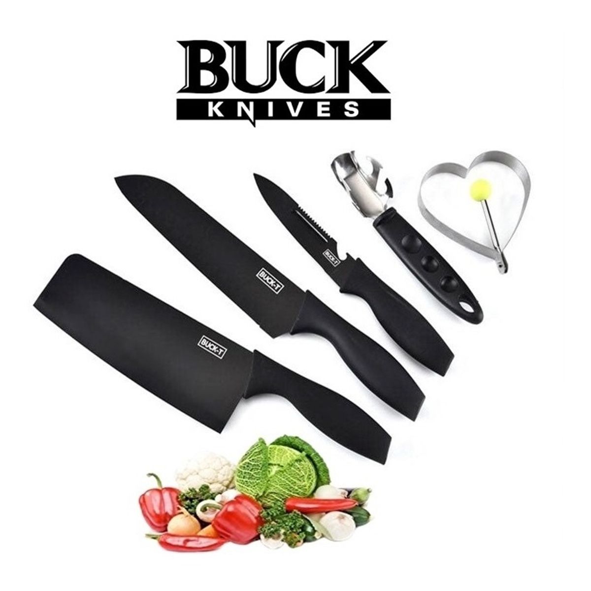 GENERICO - Set De Cuchillos de Cocina 5piezas color Negro 5 en 1