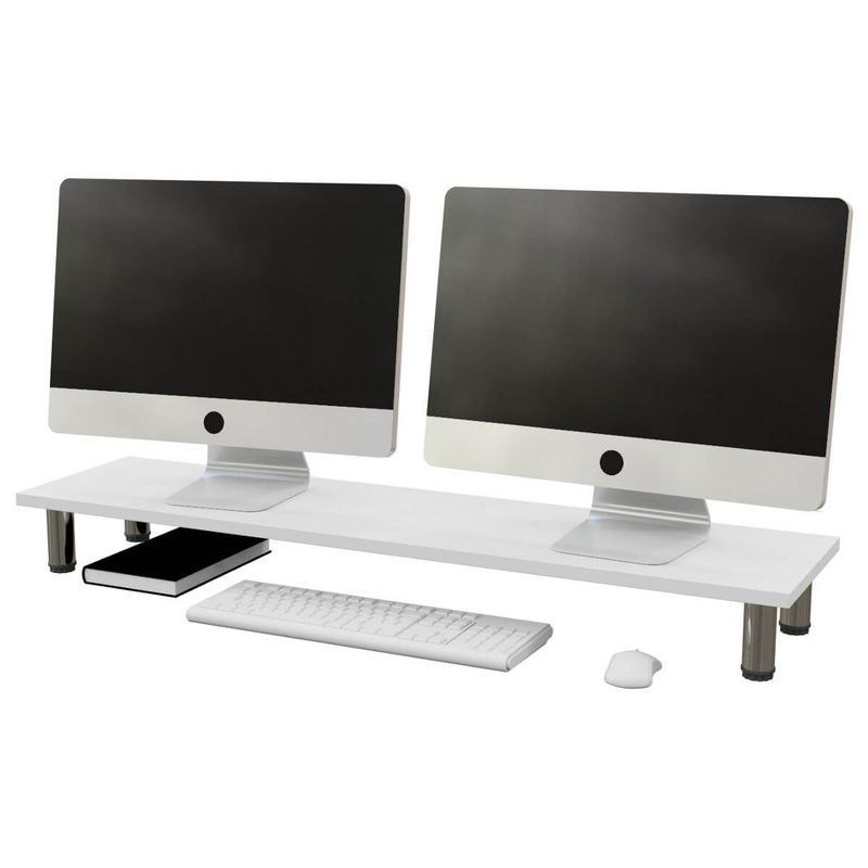 BOOKSTORE - Soporte Para Monitor Doble Melamina con Patas Acero Blanco