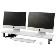 BOOKSTORE - Soporte Para Monitor Doble Melamina con Patas Acero Blanco