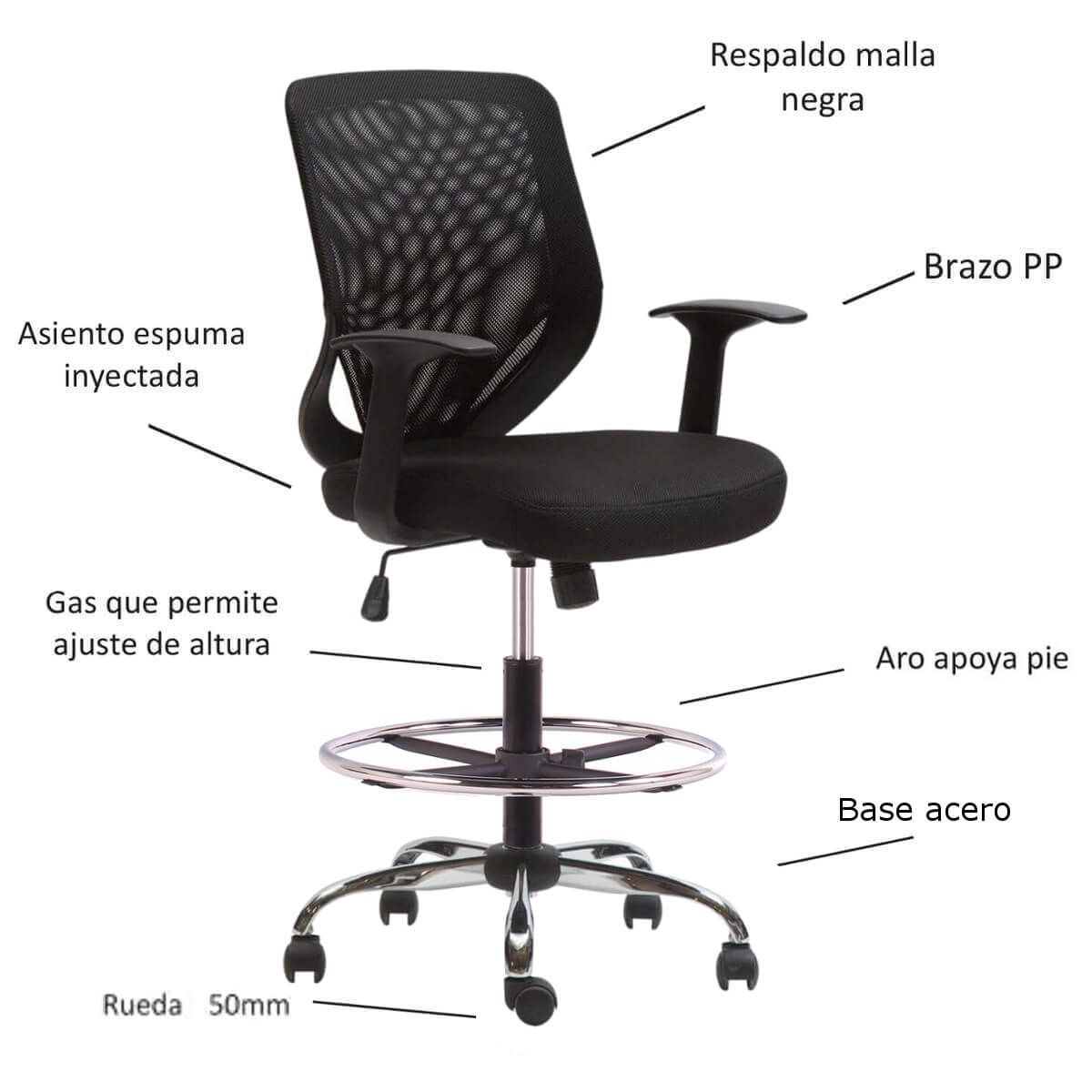 BOOKSTORE - Silla Cajero Bend con aro cromado con brazos